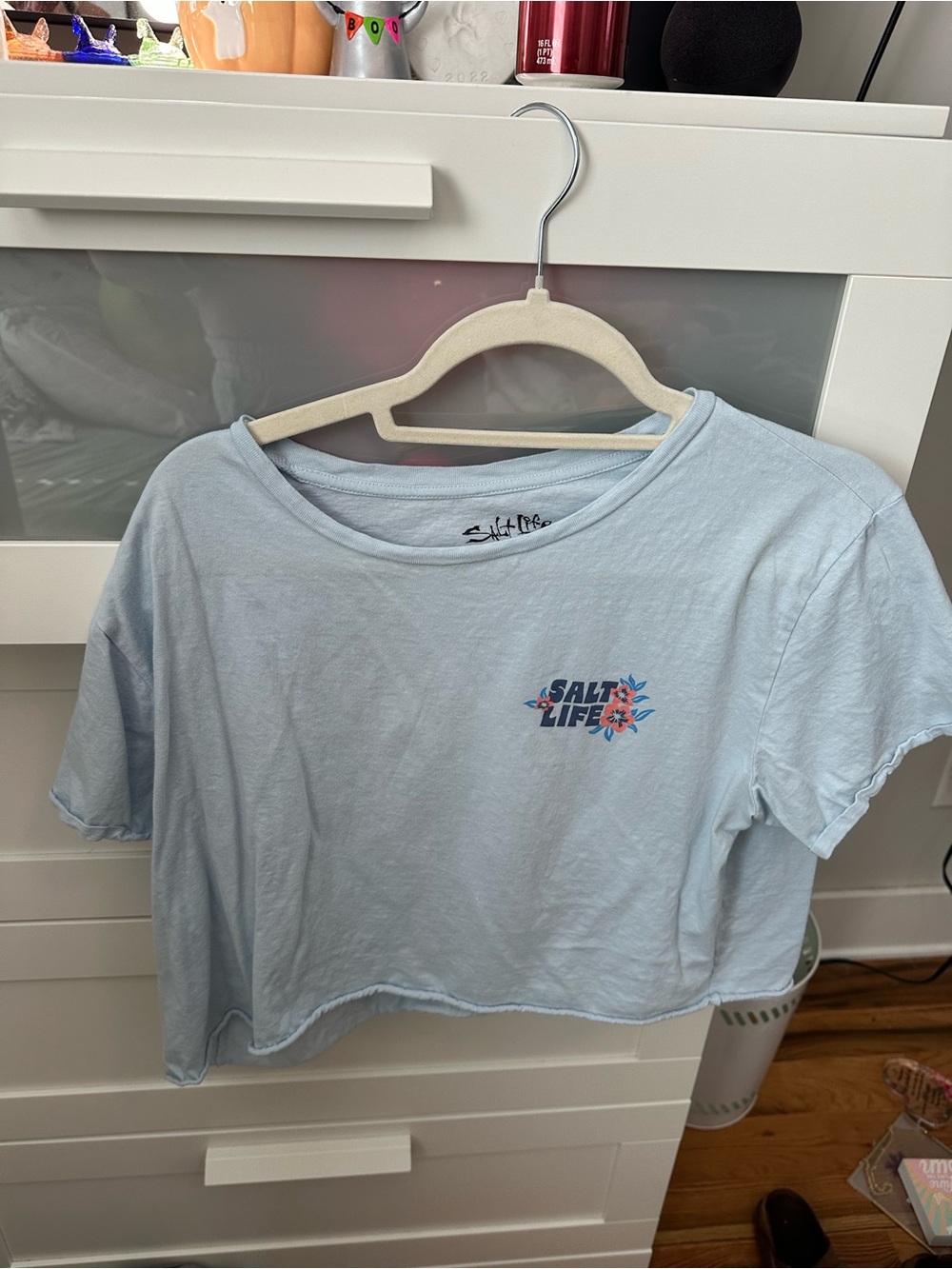 Salt Life Light Blue Cropped Tee with Floral Logo